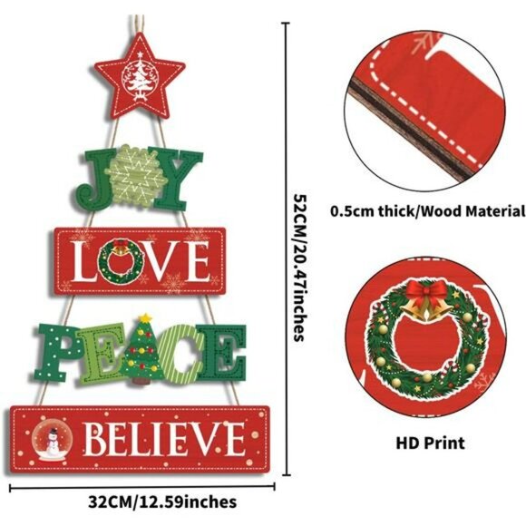 Joy Love Peace Christmas Indoor Outdoor Decoration,Hanging Christmas,20.4"X12.6" - Picture 6 of 6